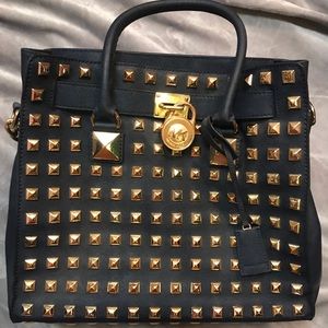 Michael Kors Hamilton Navy and Gold Studs Purse